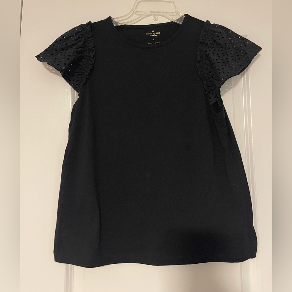 Kate Spade Black Eyelet Flutter Sleeve Blouse, size S